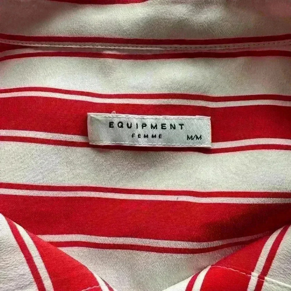 EQUIPMENT Red Striped Slim Signature Silk Button Down Long Sleeve Shirt M - Picture 8 of 8